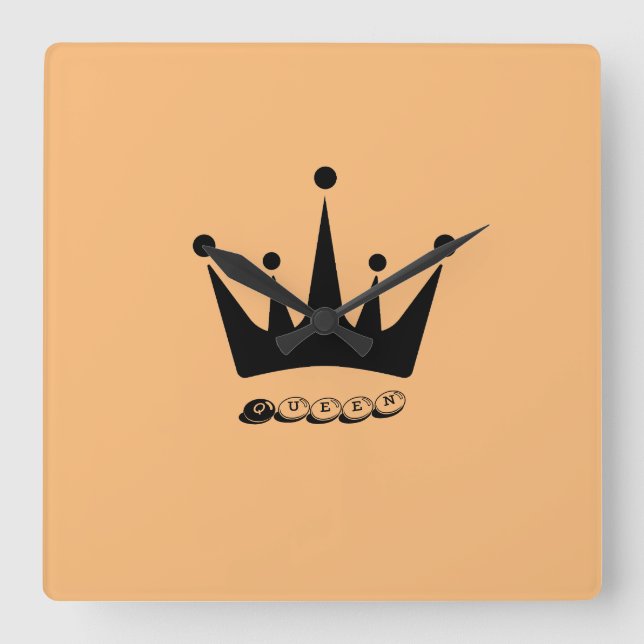 Relógio Quadrado Arte da Coroa Preta da Rainha Real Acabamento Acrí (Frente)
