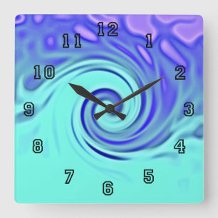 Relógio Quadrado Arte da onda do abstrato do azul de turquesa