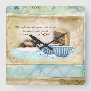 Relógio Quadrado Arte da sobremesa dos copos de café da fermentaç