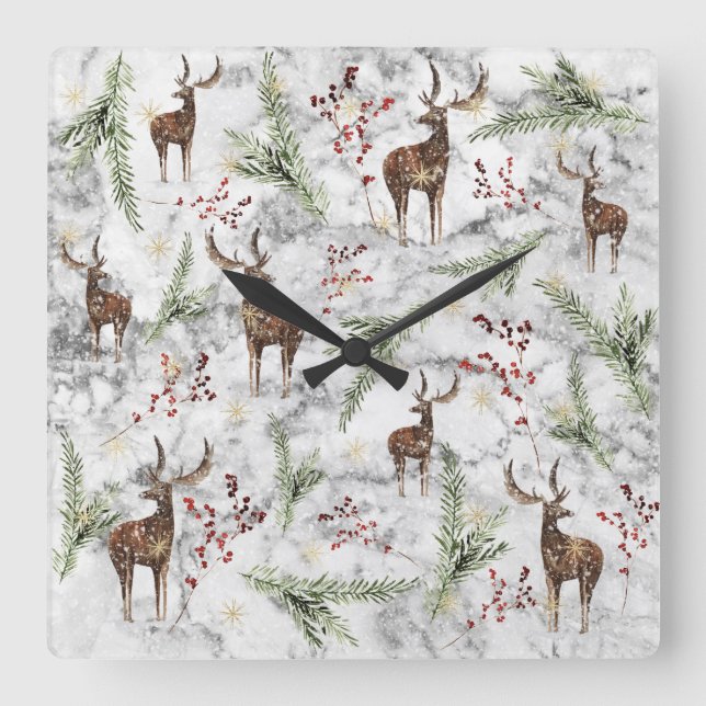 Relógio Quadrado Arte de Árvore de Natal (Frente)