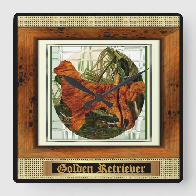 Relógio Quadrado Arte de Cão Desportivo para Ouro (Frente)