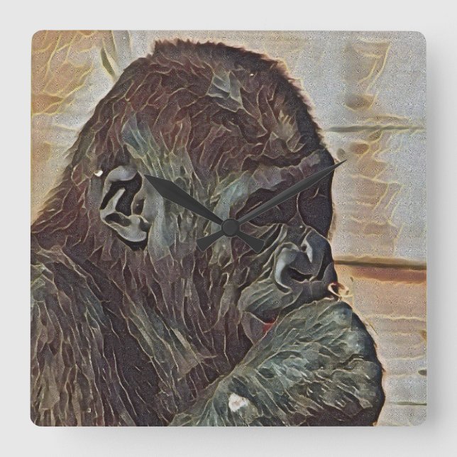RELÓGIO QUADRADO ARTE DE CHIMPANZÉ (Frente)