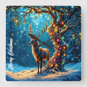 Relógio Quadrado Arte de fantasia do Polo Norte das renas de Natal