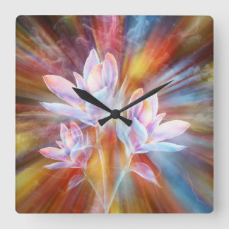 Relógio Quadrado Arte de flores modernas abstratas
