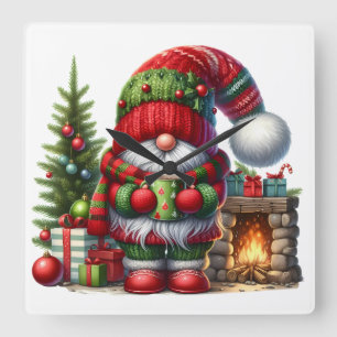 Relógio Quadrado Arte de Gnome de Natal Aconchegante – Férias Festi