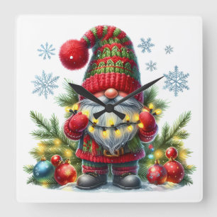 Relógio Quadrado Arte de Gnome de Natal Aconchegante – Festa de Fim