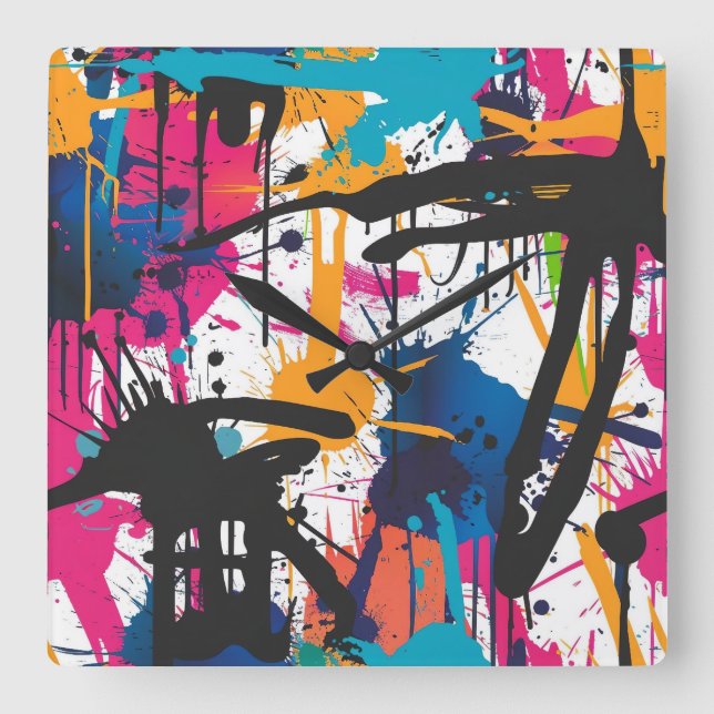 Relógio Quadrado Arte de Grafite (Frente)