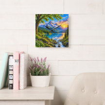Arte de paisagem do pôr do sol no lago majestoso d