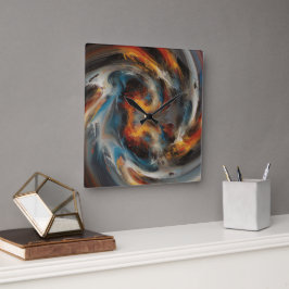 Relógio Quadrado Arte de Pintura Abstrata Redemoinho