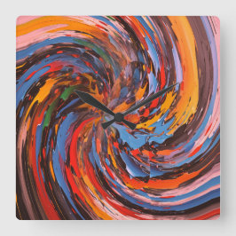 Relógio Quadrado Arte de Pintura Colorida Abstrata Giratória