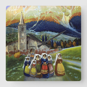Relógio Quadrado Arte de Poster de Viagem Antiga de Abruzzo Itália 