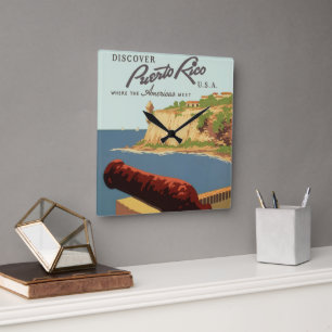 Relógio Quadrado Arte de Poster de Viagem Vintage, Descubra Porto R