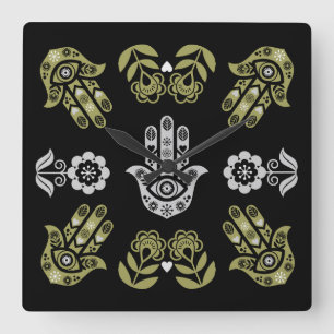 Relógio Quadrado Arte de Proteção da Mão Hamsa