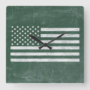 Relógio Quadrado Arte de Quadro Negro da Bandeira da América (Desen