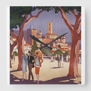 Relógio Quadrado Arte de Verão Vintage Grasse