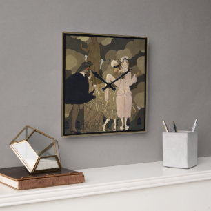 Relógio Quadrado Arte Deco Antigo, Surpresa por George Barbier