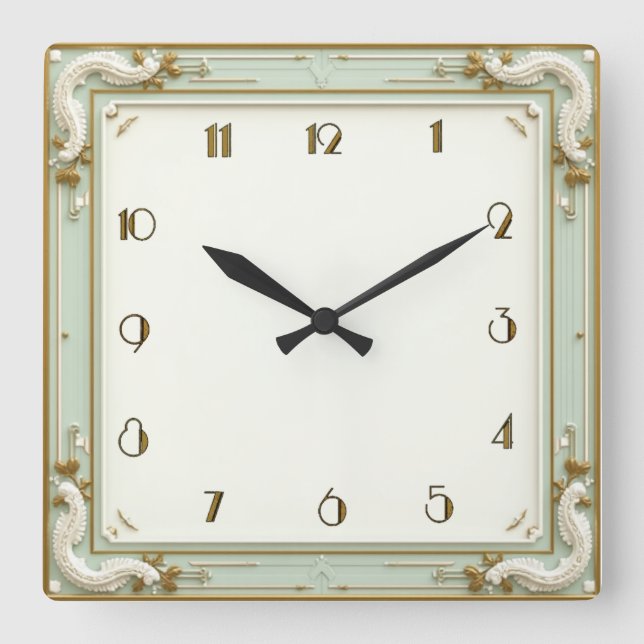 Relógio Quadrado Arte DEco Mint (Frente)