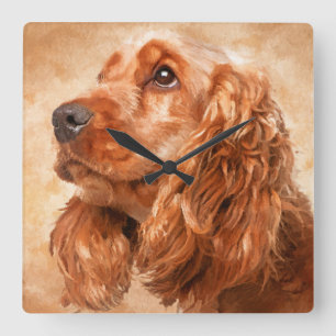 Relógio Quadrado Arte Digital em Inglês Cocker Spaniel Dog