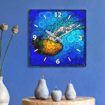 Relógio Quadrado Arte divertida, colorida, com fotos de águas-marin<br><div class="desc">Leve uma lição desta água-viva amarela laranja flutuando ao longo do oceano azul turquesa e deixe a vida seguir seu curso sempre que você verificar o tempo neste incrível relógio de parede de fotos de cor vibrante. A tua escolha de um relógio redondo ou quadrado. Faz um presente excelente de...</div>
