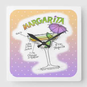 RELÓGIO QUADRADO ARTE DO COCKTAIL DA RECEITA DE MARGARITA