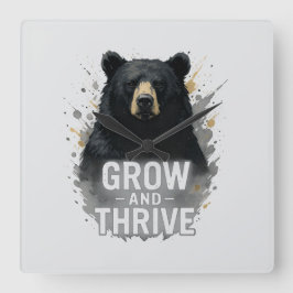 Relógio Quadrado Arte do Urso Negro Majestoso