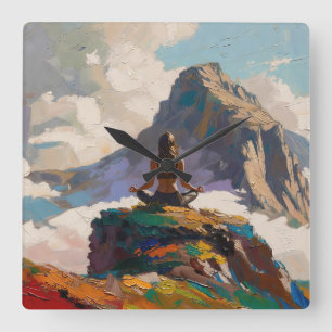Relógio Quadrado Arte do Yoga: Beleza Equilibrada (Pintura a Óleo N