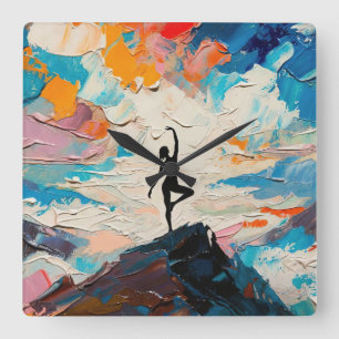 Relógio Quadrado Arte do Yoga: Beleza Equilibrada (Pintura a Óleo N
