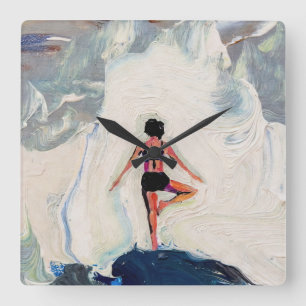 Relógio Quadrado Arte do Yoga: Beleza Equilibrada (Pintura a Óleo N