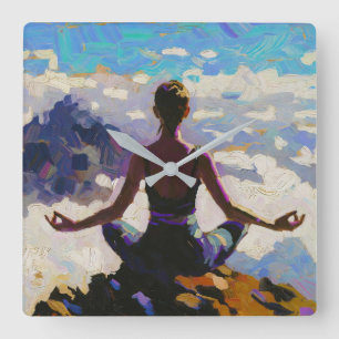 Relógio Quadrado Arte do Yoga: Beleza Equilibrada (Pintura a Óleo N