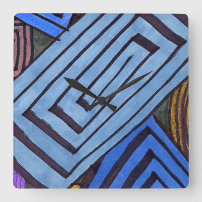 Relógio Quadrado Arte espiral egípcia abstrato retangular azul (Frente)