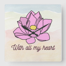 Relógio Quadrado Arte Flor do Lotus Rosa