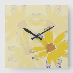 Relógio Quadrado Arte Floral Amarelo Daisy