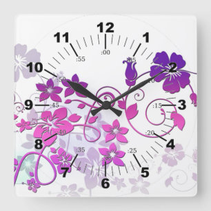 Relógio Quadrado Arte Floral Elegante