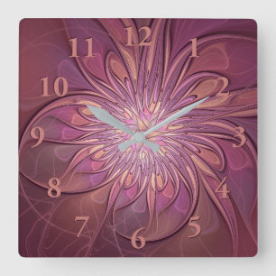 Relógio Quadrado Arte Floral Fractal Moderna Abstrata Cores de Frut