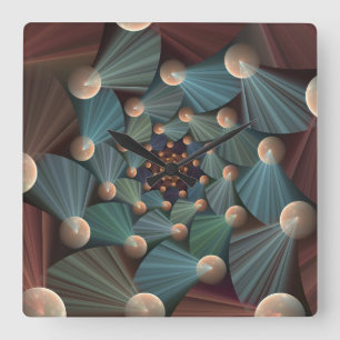 Relógio Quadrado Arte Fractal abstrato com Azul De Chapa Marrom Pro