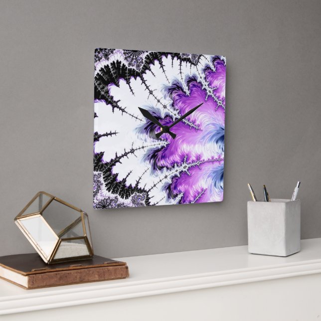 Relógio Quadrado Arte Fractal Gradiente Colorida Moderna (Escritório)