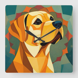 Relógio Quadrado Arte Geométrica de Cão Labrador Retriever Amarelo