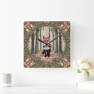 Relógio Quadrado Arte inspirada na natureza com raposa vintage na f