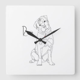 Relógio Quadrado Arte Linear de Rottweiler com Nome