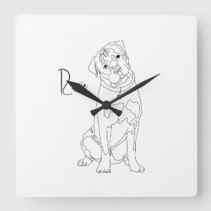 Relógio Quadrado Arte Linear de Rottweiler com Nome