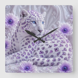 Relógio Quadrado Arte Majestosa de Leopardo Revestido de Joias Roxa