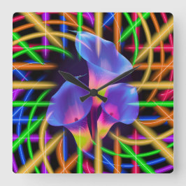 Relógio Quadrado Arte Mística Colorida de Tulipa Abstrata