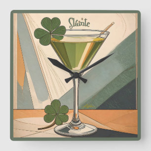 Relógio Quadrado Arte Moderna de Meados do Século Trevo Martini Slá