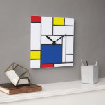 Relógio Quadrado Arte Moderna De Stijl Geométrica Minimalista Mondr<br><div class="desc">Design Minimalista Mondrian De Stijl Arte Moderna em Blocos de Cores Vermelho,  Azul,  Amarelo e Branco.</div>