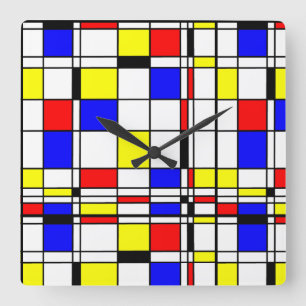 Relógio Quadrado Arte moderna minimalista colorida de Mondrian de