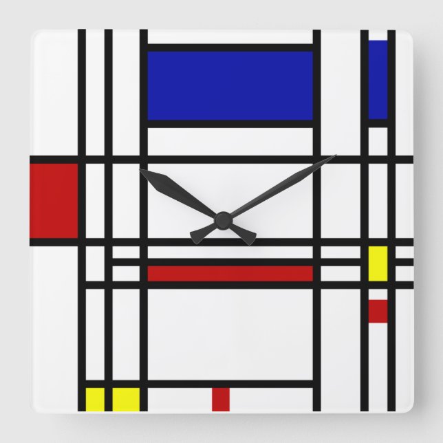 Relógio Quadrado Arte Moderna Mondrian (Frente)