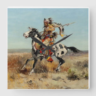 Relógio Quadrado Arte Ocidental “Dakota Chief” por Charles M Russel