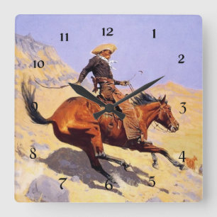 Relógio Quadrado Arte Ocidental de Frederic Remington “O Vaqueiro”