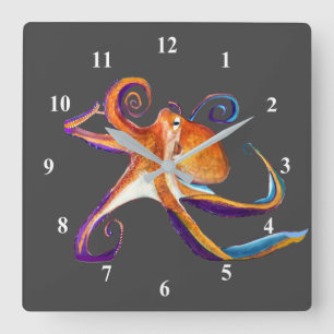 Relógio Quadrado Arte octopus sealife