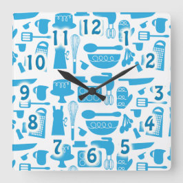 Relógio Quadrado Arte padrão das ferramentas de Cozinhar do Kitchen